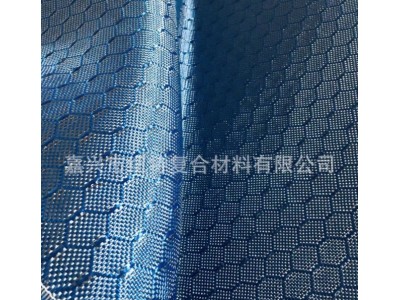 高质量黑色碳纤维混编蓝色芳纶布 240g蜂窝足球纹混编布图2