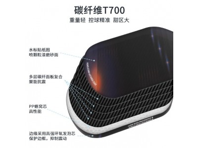 厂家直销爆款专业比赛竞技匹克拍16mm加长热压T700碳纤维匹克球拍图2